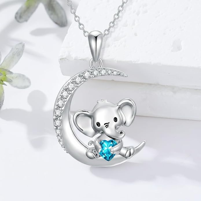 PROESS Animal Birthstone Necklace 925 Sterling Silver Otter/Axolotl/Hippo/Elephant/Dachshund/Monkey/Red Panda Pendant Necklace Animal Birthstone Jewelry Gifts for Women