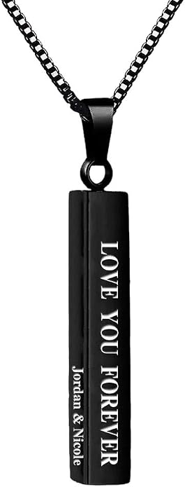 Yofair Custom Couples Necklace Personalized Vertical Bar Necklace Engraved Coordinate Bar Pendant Couples Gifts for Men Women
