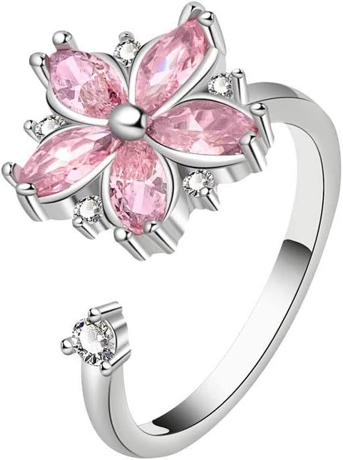 Fidget Ring Anxiety Spinner Ring Open Adjustable Sunflower Star Moon Windmill Butterfly Rings Daisy Stress Relieving Fidget Women Cubic Zirconia Anti Stress Mood Rotate Inspirations Jewelry