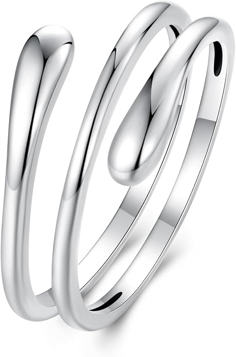 MUNDELL 925 Sterling Silver Simple Multi-layer Leaf Adjustable Ring Green Lucky Leaves Statement Ring for Women Promise Ring Fine Jewelry