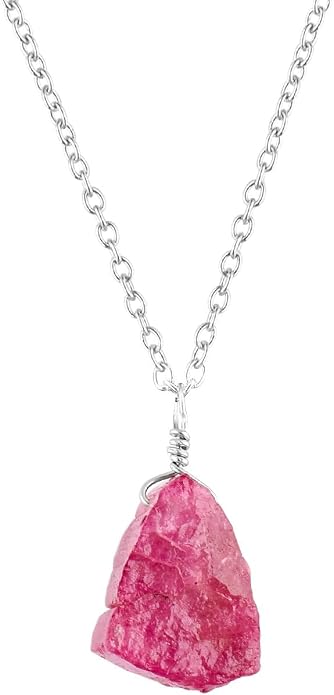 Raw Gemstone Dainty Pendant Necklace for Women, Trendy Healing Chakra Crystal, Birthstone Handmade 925 Sterling Silver Adjustable 18 inch Chain Jewelry, Birthday Gifts
