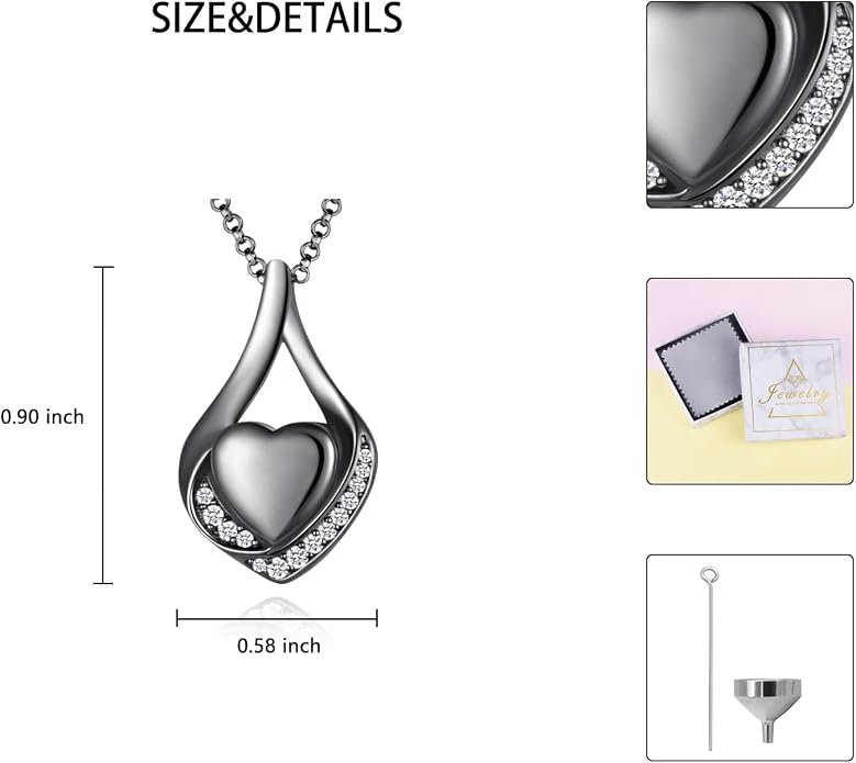 Cremation Jewelry 925 Sterling Silver Teardrop Urn Necklace for Ashes Heart Shape Memorial Keepsake Pendant for Human Ashes for Women Gift