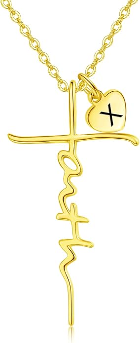 PRAYMOS Faith Cross Necklace for Women 925 Sterling Silver Pendant Necklace With Birthstone Initial Christian Religious Confirmation Baptism Mothers Day Gifts