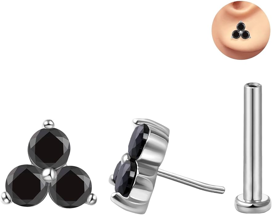 FANSING Cartilage Earring Tragus Stud Trio CZ Stone Flat Back Earring for Helix Conch Threadless Push Pin Labret Stud