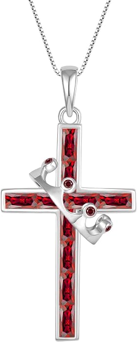 Gemstone Crown Cross Necklaces for Women, 925 Sterling Silver Rectangular cut Zircon Pendant With Rotated Crown Faith Cross Jewelry Gift