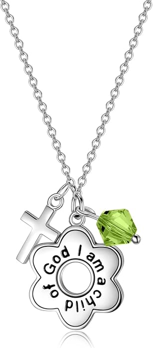AOBOCO 925 Sterling Silver I Am a Child of God Daisy Necklace Jewelry Birthday Birthday Baptism Communion Gifts for Girls