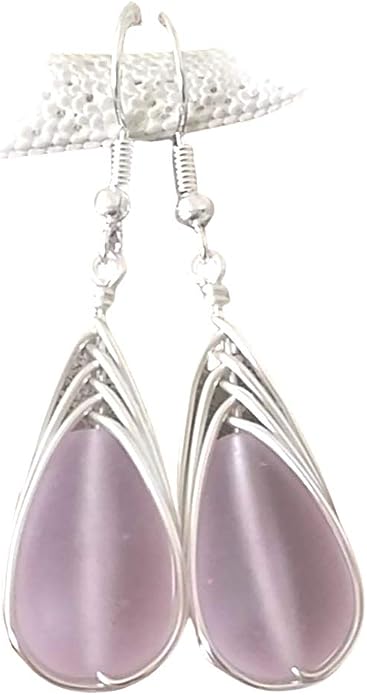 Handmade Sea Glass Earrings, Hawaiian Jewelry, Wire Braided Earrings Teardrop Earrings, Beach Jewelry Sea Glass Jewelry For Women Birthday Gift