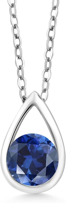 Gem Stone King Teardrop Pendant Necklace For Women | 5MM Round Gemstone Birthstone | 925 Sterling Silver | With 18 Inch Silver Chain | Fine Jewelry Gift for Her Mom Women Wife