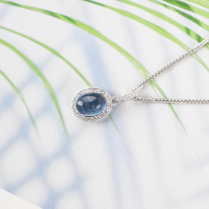iSTONE 925 Sterling Silver Natural Crytral for Womens Pendant Necklace, Gemstone Birthstone with 17.8" Silver Chain Ladies
