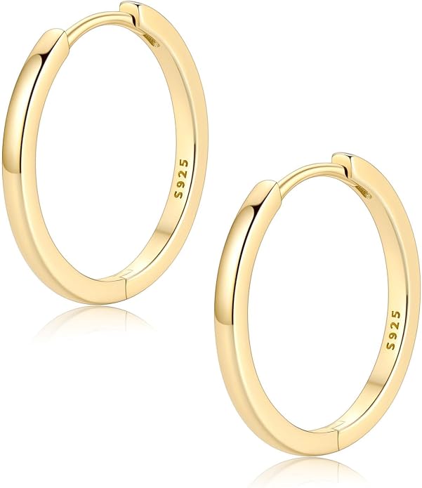 FaithHeart 925 Sterling Silver Huggie Hoop Earrings, Silver Small Hoop Earring for Women, 14K Gold/Black/Rose Gold Hypoallergenic Cartilage Earrings for Women 6/8/10/12/14/16/18/20mm