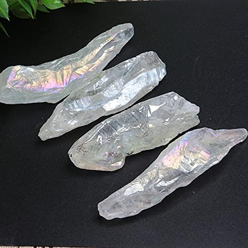 Acxico 5 Pcs Titanium Rainbow Aura Lemurian Quartz White Crystal Point Healing