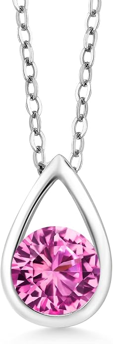 Gem Stone King Teardrop Pendant Necklace For Women | 5MM Round Gemstone Birthstone | 925 Sterling Silver | With 18 Inch Silver Chain | Fine Jewelry Gift for Her Mom Women Wife