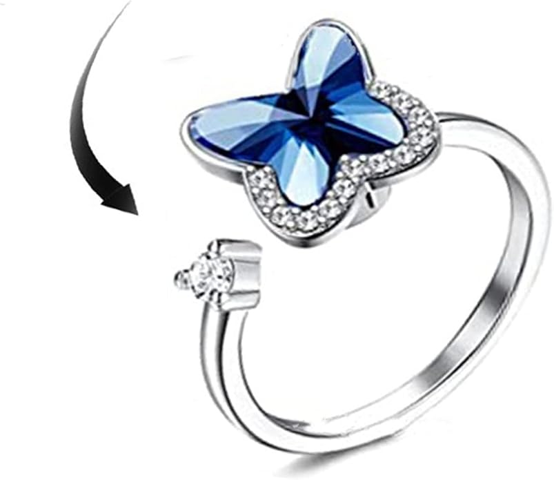 Caiyao Fidget Anxiety Relief Ring Daisy Sunflower Flower Evil Eye Zircon Bead Open Adjustable Spinner Stackable Ring for Women Stress Relieveing Jewelry Gift