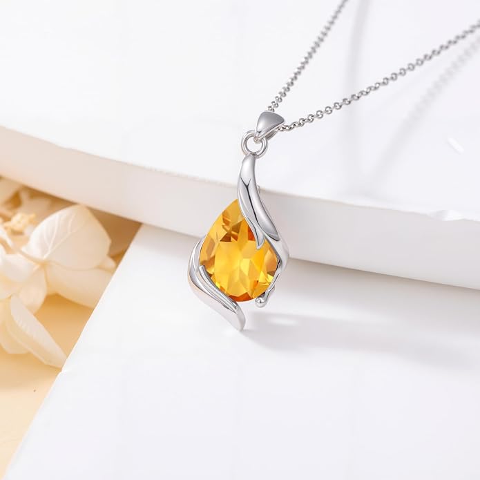 HPQQ Birthstone Necklace for Women 925 Sterling Silver Teardrop Pendant Fine Jewelry Birthday Mothers Day Gifts for Women Mom Her