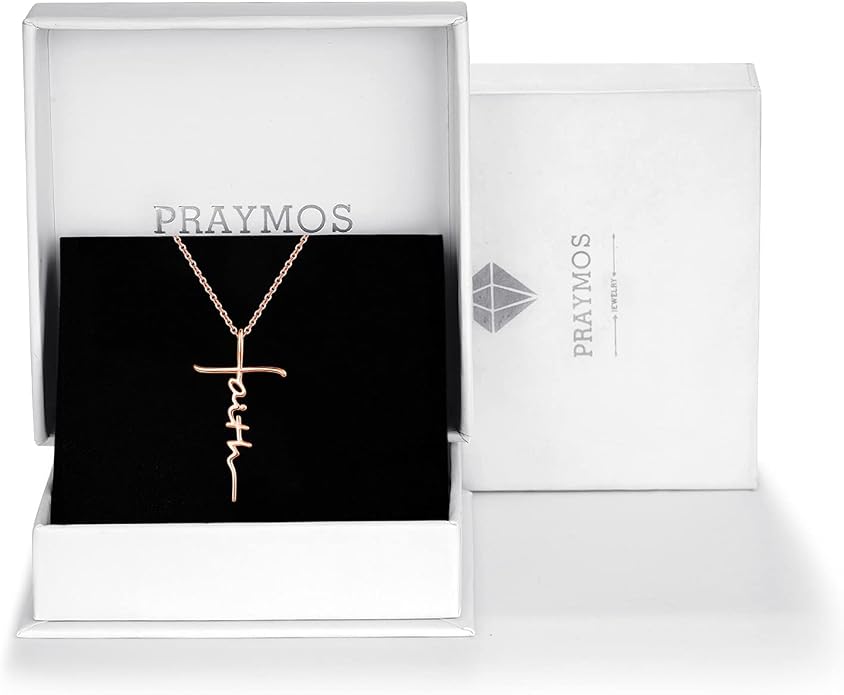 PRAYMOS Faith Cross Necklace for Women 925 Sterling Silver Pendant Necklace With Birthstone Initial Christian Religious Confirmation Baptism Mothers Day Gifts