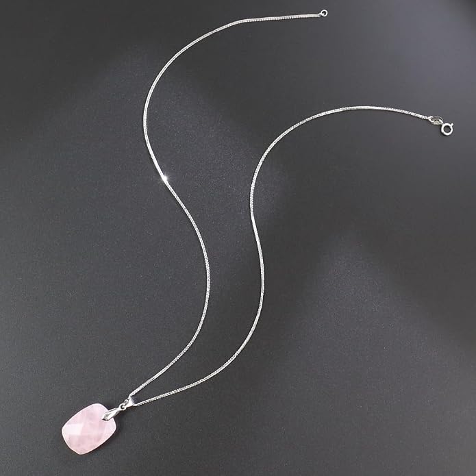iSTONE 925 Sterling Silver Natural Crytral for Womens Pendant Necklace, Gemstone Birthstone with 17.8" Silver Chain Ladies