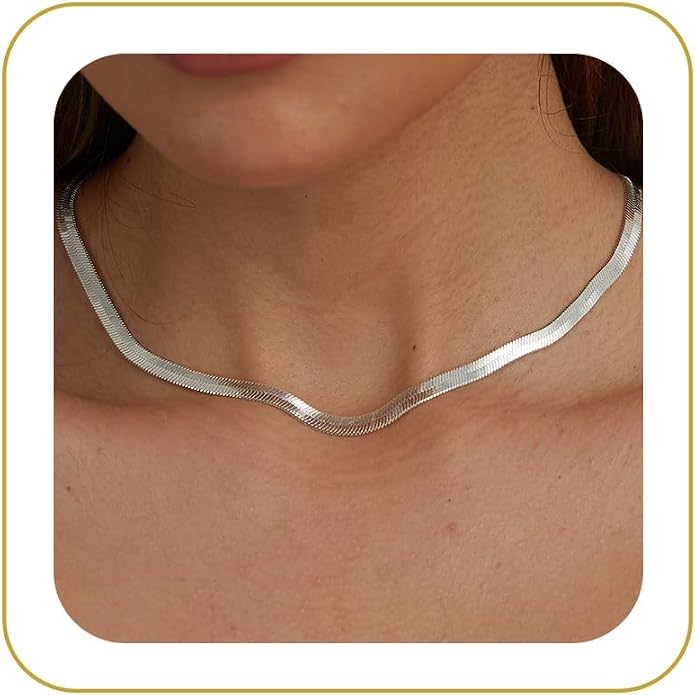 CHESKY Gold Necklace for Women-14K Plated/S925 sterling silver Snake Chain Necklace Dainty Simple Chunky Herringbone Necklace Gold Choker Necklaces Jewelry for Women Mothers Day Gifts for Mom