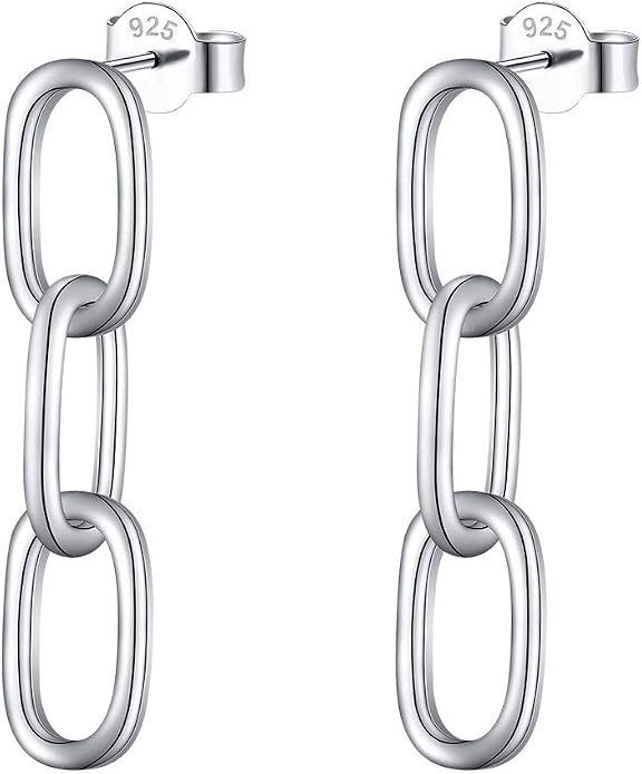 S925 Sterling Silver Trendy Dangle Drop Stud Loops Hoop Earrings for Women Jewelry Cuban Link