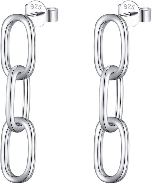 S925 Sterling Silver Trendy Dangle Drop Stud Loops Hoop Earrings for Women Jewelry Cuban Link