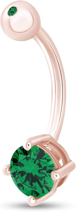 AFFY Round Shape Body Piercing Curved Barbells, Floating Navel Belly Piercing Button Premium Surgical Steel Ring in 14K Gold Over Sterling Silver