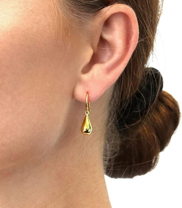 BERRICLE Sterling Silver Minimalist Dangle Earrings for Women, Gold Flashed Fish Hook/Leverback Drop Earrings - Trendy Design in Ball Bead, Bar, Teardrop, Treble Clef Music Note