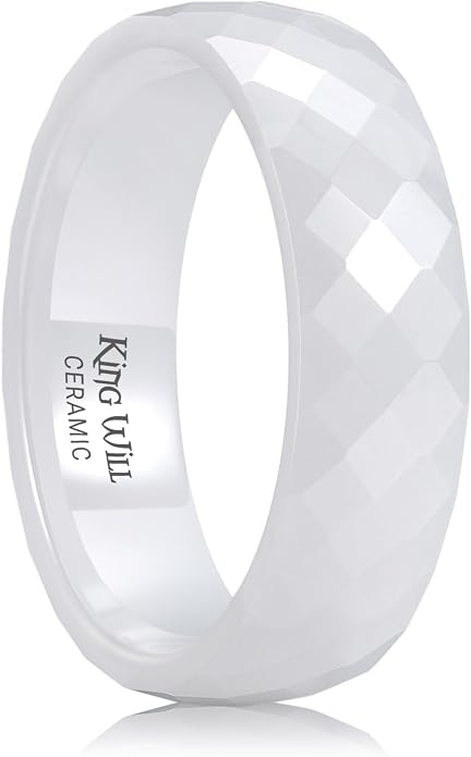 King Will Ceramic Wedding Band for Men Women-6-8mm Width Black & White with Multi Style Design Promise Rings Comfort Fit Size 7-14
