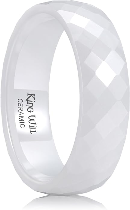 King Will Ceramic Wedding Band for Men Women-6-8mm Width Black & White with Multi Style Design Promise Rings Comfort Fit Size 7-14