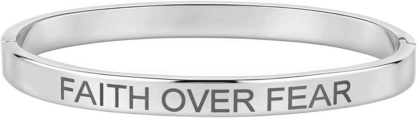 Inspirational Christian Bracelet for Women, Oval Engraved Bible Verse Love Bangle Cuff, Faith Scripture Jewelry, Religious Encouragement Gift for Mom Daughter Sister Friend