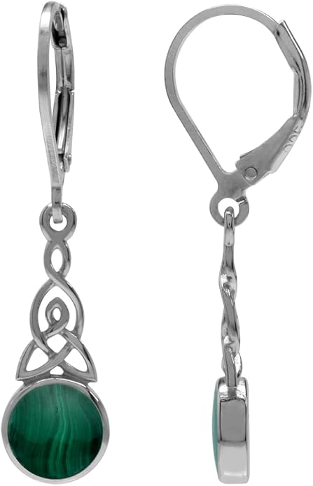 Silvershake 6MM Round Shape Inlay White Gold Plated or Yellow Gold Plated 925 Sterling Silver Triquetra Celtic Knot Dangle Leverback or Hook Earrings Jewelry for Women