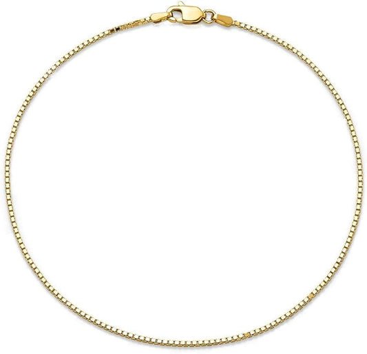 Savlano 14K Solid Gold Italian Chain Figaro, Rope, Mariner, Box, Cuban 14 Karat Anklet for Women Comes With Gift Box - Made in Italy