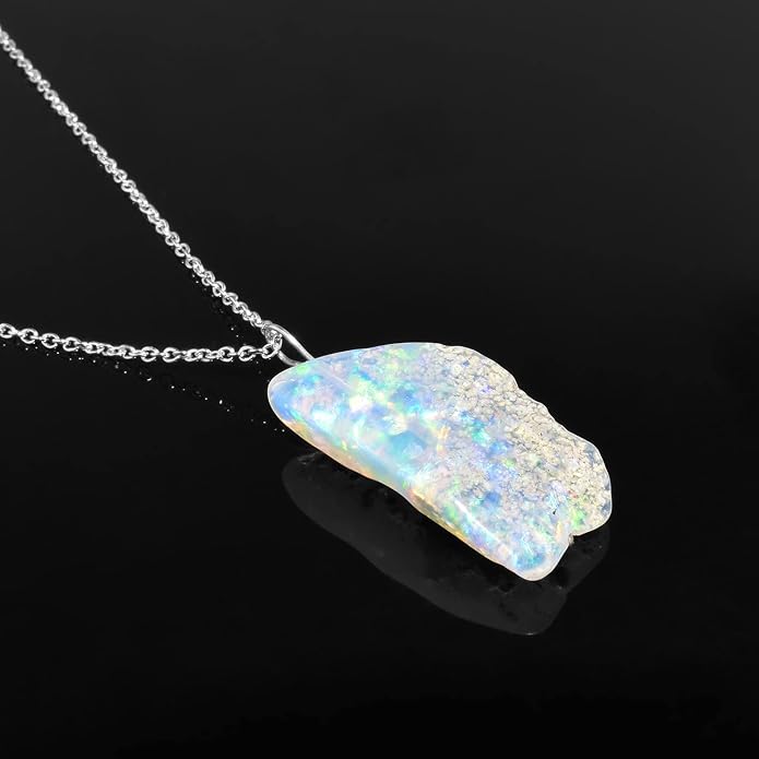 Raw Gemstone Dainty Pendant Necklace for Women, Trendy Healing Chakra Crystal, Birthstone Handmade 925 Sterling Silver Adjustable 18 inch Chain Jewelry, Birthday Gifts