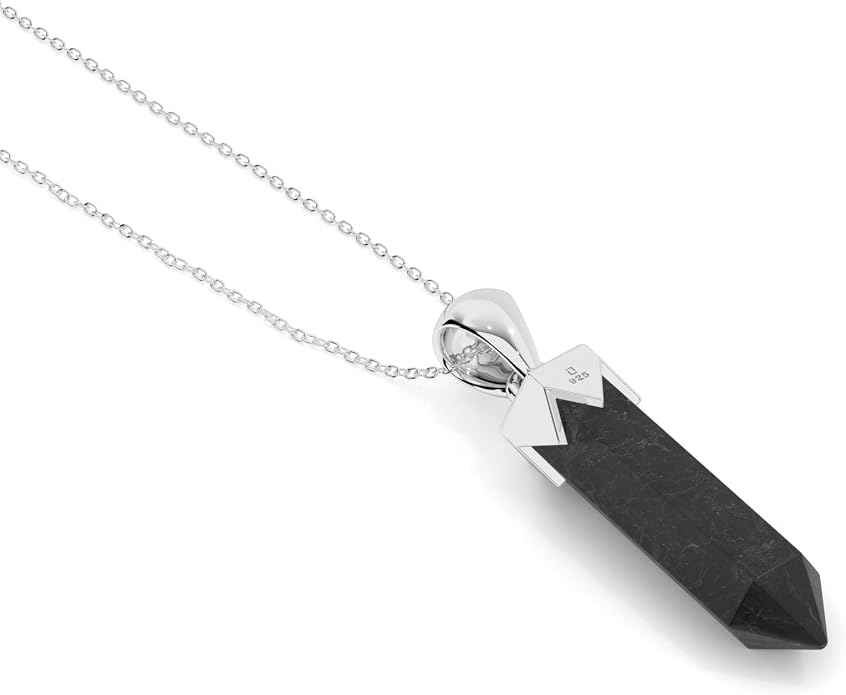 Hexagonal Shape Natural Gemstone Pendant Necklace for Women, Birthstone Jewelry Gifts for Her Birthday, Anniversary, Graduation (15x3.5mm, Bezel-Set)