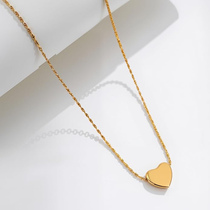 Rosoz Dainty Gold Necklace for Women- 18K Gold/Silver Plated Pendant Choker Heart Necklace Love Tiny Cute Gold Necklace Adjustable Gift for Women