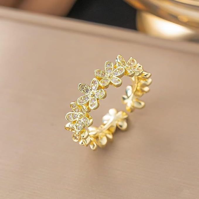 Adjustable Open Dainty Small Daisy Rings Flower Finger Rings for Women Sunflower Stacking Promise Rings Fine Jewelry(Gold)