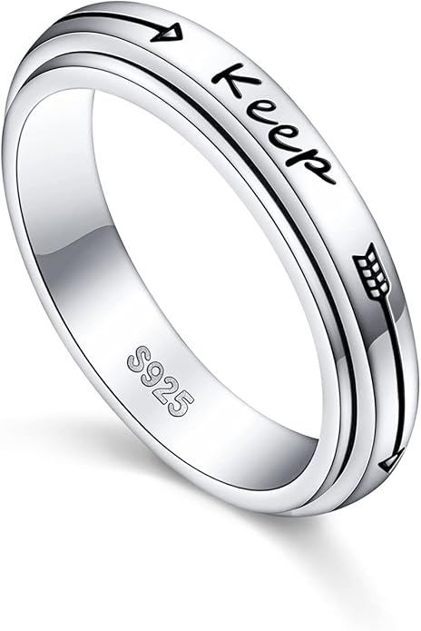 Alphm S925 Sterling Silver Spinner Fidget Anxiety Worry Relieving Boredom ADHD Autism Band Rings