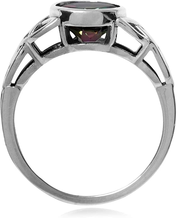 Silvershake 8MM Round Genuine Gemstone 925 Sterling Silver Trinity Triquetra Celtic Knot Ring