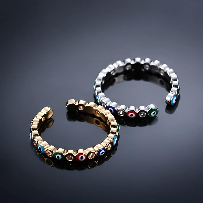 OIDIMS Dainty Cubic Zirconia Colorful Turkish Evil Eye Band Rings for Women Girls Minimalist Stacking Finger Open Fashion Protection Jewelry Wedding Promise Girlfriend Friendship Birthday Gifts
