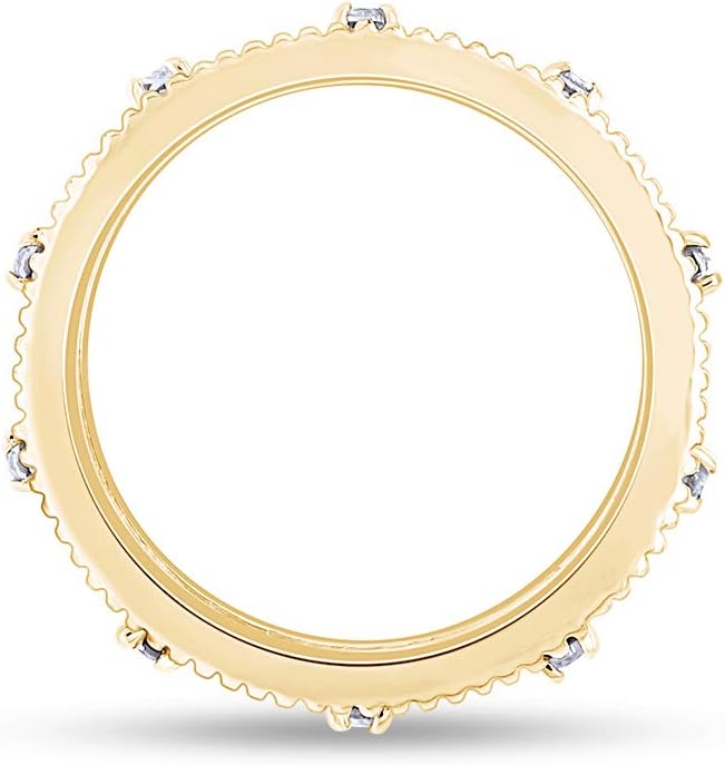 Jewel Zone US Filigree Eternity Wedding Band Ring for Women, Round Cut Simulated Gemstone Stackable Promise Ring in 14K Gold Plated 925 Sterling Silver Band Width 3.5mm – Elegant Jewelry for Her
