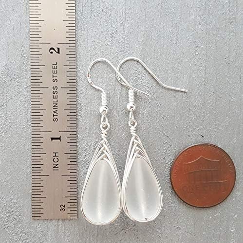 Handmade Sea Glass Earrings, Hawaiian Jewelry, Wire Braided Earrings Teardrop Earrings, Beach Jewelry Sea Glass Jewelry For Women Birthday Gift