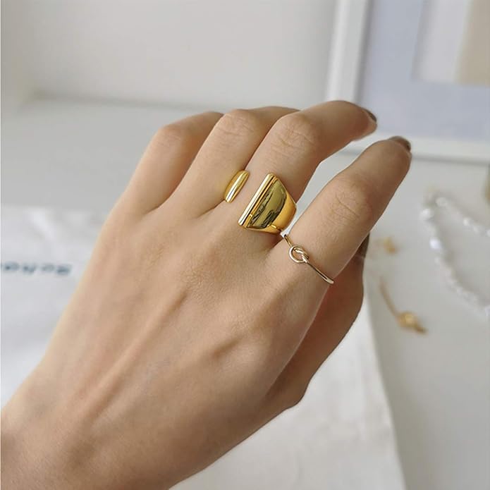 KeyStyle Bold Initial Letter Rings Adjustable, GoldChic Jewelry Women Gold Statement Ring Personalized Engraved Women’s Open Signet Ring for Party (Gold, White Gold, Black)