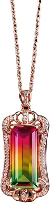 Rainbow Tourmaline Pendant Necklace, Multicolor Gemstone, Rose Gold-Tone Setting, Personalized Jewelry Gift