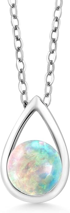 Gem Stone King Teardrop Pendant Necklace For Women | 5MM Round Gemstone Birthstone | 925 Sterling Silver | With 18 Inch Silver Chain | Fine Jewelry Gift for Her Mom Women Wife