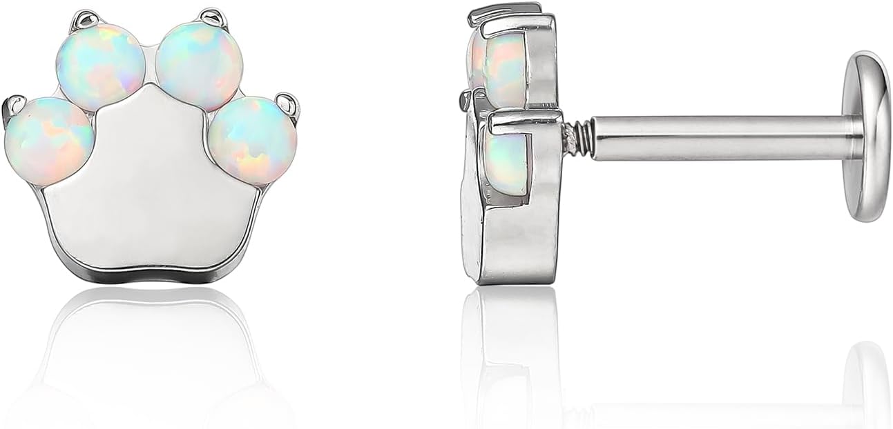 Limerencia 2Pcs 18g Titanium Internally Threaded Tragus Piercing Jewelry Nose Studs Flat Back Earrings Labret, Lip, Helix, Cartilage, Conch, Medusa Piercing for Women Men Sensitive Ears