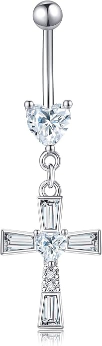 Belly Button Ring 925 Sterling Silver Bar Butterfly/Cross/Pregnancy Dangle Belly Button Piercing Body Navel Rings CZ Moonstone Jewelry Gift for Women