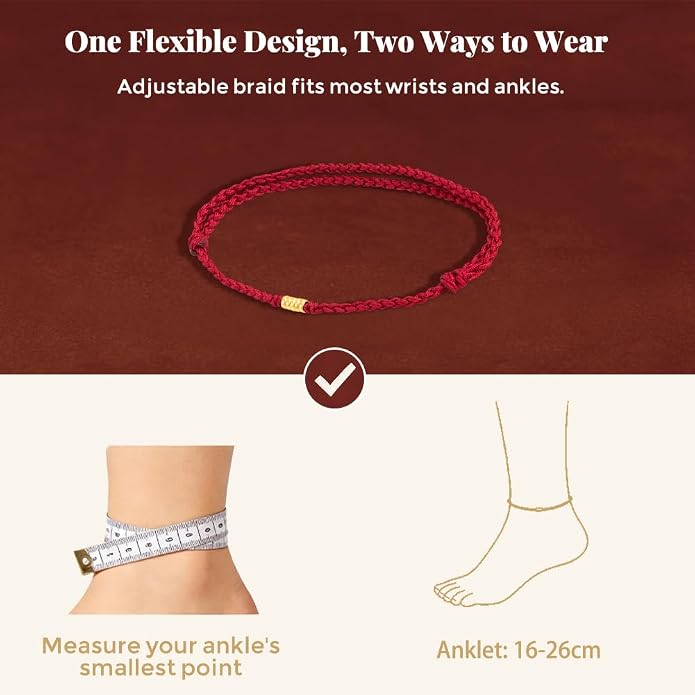 Handmade Sterling Silver Lucky Gold Bead Red Anklet Bracelet, Adjustable Kabbalah Braided Red String for Women Men Teen, Secure Sliding Knot Stays Put, Spiritual Minimalist Anklet Cord Jewelry for Good Luck Protection Talisman, Surfer Beach Red String ...