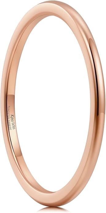 King Will Men's Women's Tungsten Carbide Ring 24k Gold Plated Rose Gold Plated Domed Polished Finish Wedding Band