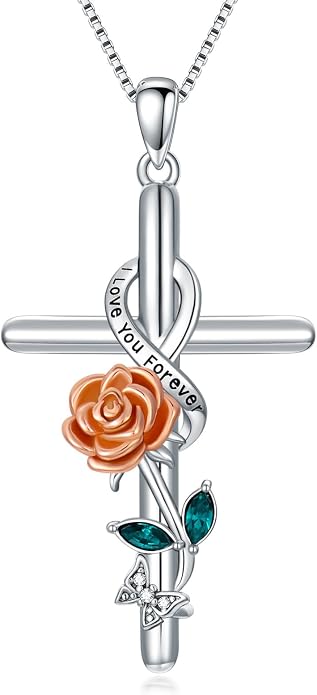Cross Necklace for Women 925 Sterling Silver I Love You Necklace Religious Jewelry with Gift Box for Mother Daughter