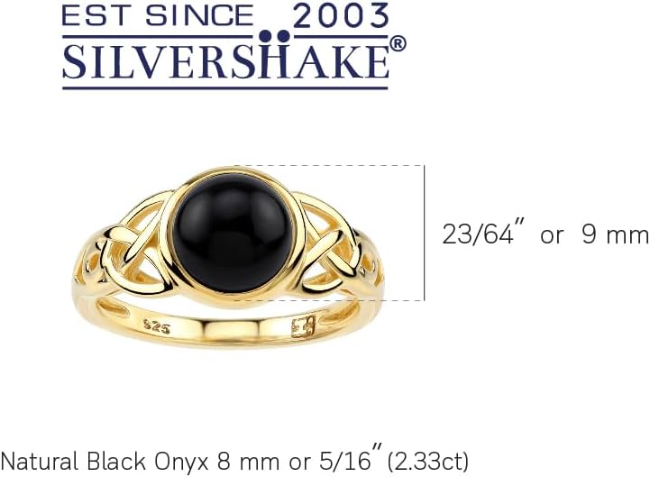 Silvershake 8MM Round Shape Gemstone Antique Finishing or Yellow Gold Plated 925 Sterling Silver Triquetra Celtic Knot Solitaire Ring Jewelry for Women