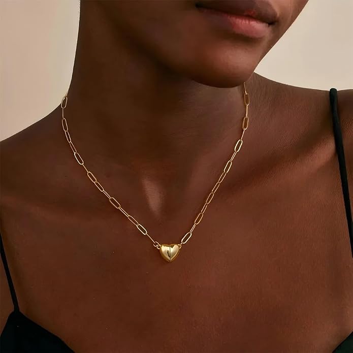 Tewiky Cute Heart Necklace Tiny 14k Gold Heart Pendant Choker Necklaces Small Gold Love Open Heart Chain Necklace for Women Dainty Gold Necklace Gifts for Her