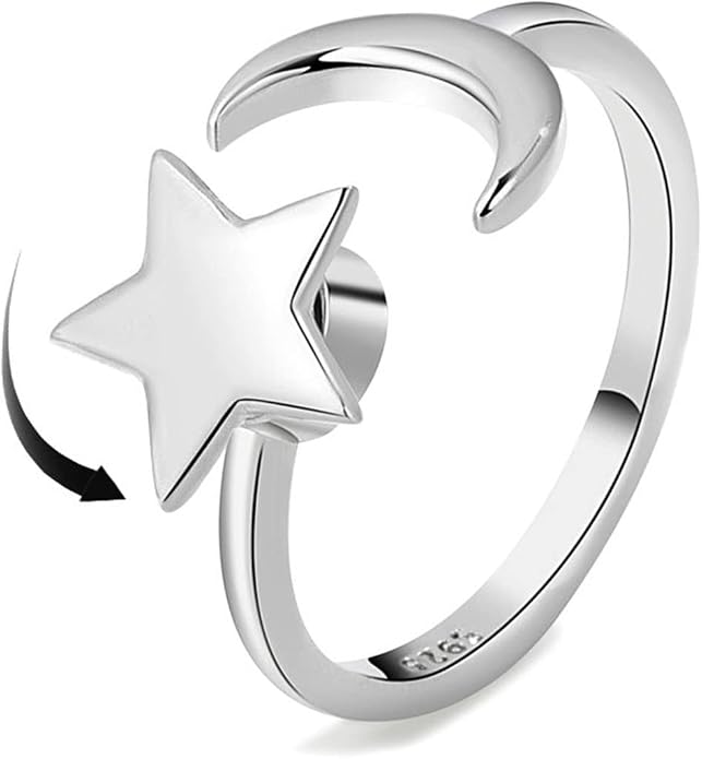 Caiyao Fidget Anxiety Relief Ring Daisy Sunflower Flower Evil Eye Zircon Bead Open Adjustable Spinner Stackable Ring for Women Stress Relieveing Jewelry Gift